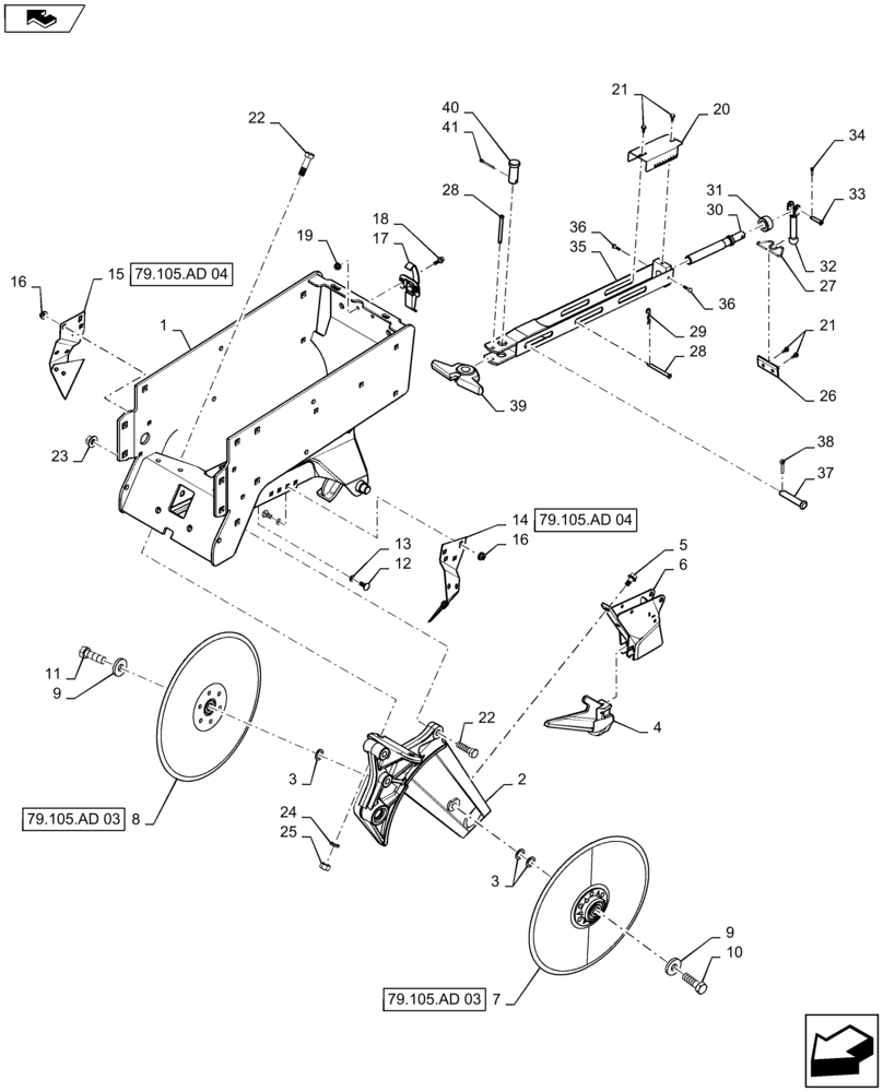 Схема запчастей Case IH 1245 - (79.105.AD[02]) - LEFT OPENER ASSEMBLY (79) - PLANTING