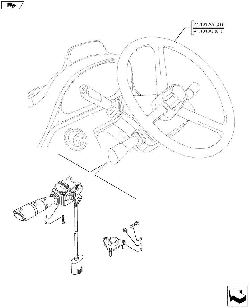 Схема запчастей Case IH MAXXUM 120 - (55.405.BP[01]) - VAR - 390930 - TURN SIGNAL INDICATOR, SWITCH (55) - ELECTRICAL SYSTEMS