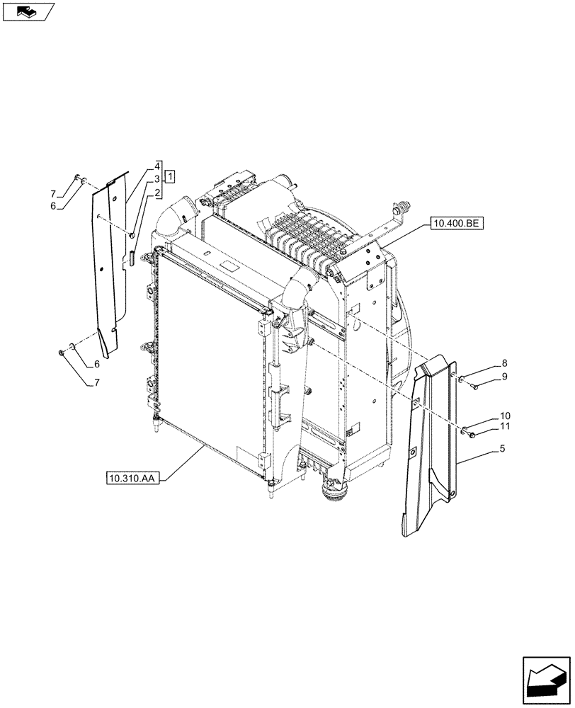 Схема запчастей Case IH MAXXUM 110 - (10.400.BF[04]) - VAR - 390158 - RADIATOR, AIRFLAP (10) - ENGINE