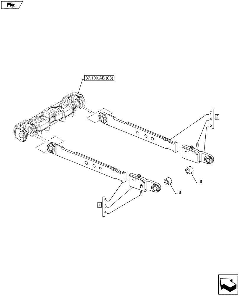 Схема запчастей Case IH MAXXUM 110 - (37.120.AO[09]) - VAR - 331920 - REAR 3 POINT HITCH, LOWER LINK (37) - HITCHES, DRAWBARS & IMPLEMENT COUPLINGS