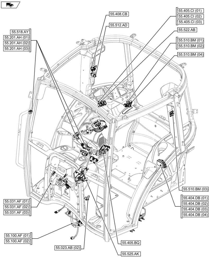 Схема запчастей Case IH MAXXUM 110 - (00.000.55[02]) - PICTORIAL INDEX - ELECTRICAL SYSTEMS (00) - GENERAL & PICTORIAL INDEX