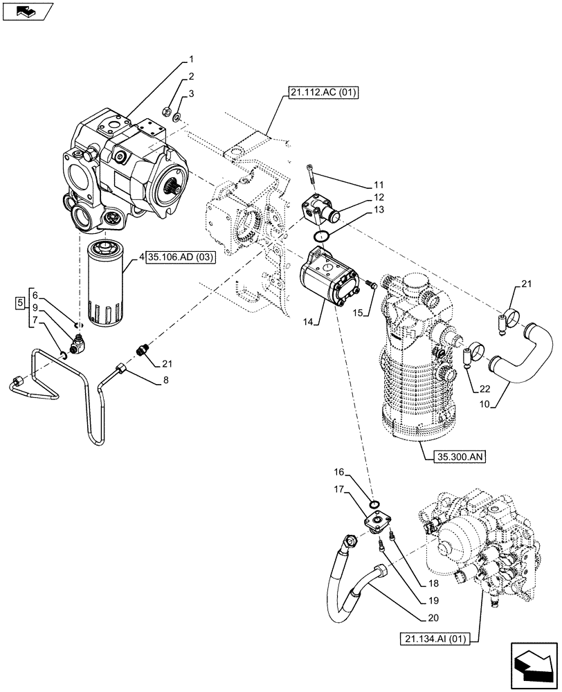 Схема запчастей Case IH MAXXUM 130 - (35.106.AD[01]) - VAR - 332351, 391223 - HYDRAULIC PUMP (35) - HYDRAULIC SYSTEMS