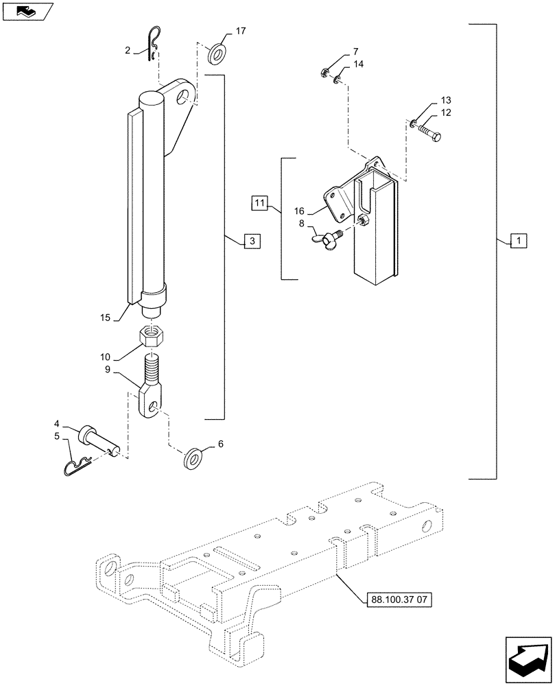 Схема запчастей Case IH MAXXUM 120 - (88.100.37[08]) - DIA KIT - AUTOMATIC PICK UP HITCH WITH HYDR. PUSH BACK, WITH SWINGING DRAWBAR - TIE RODS (88) - ACCESSORIES