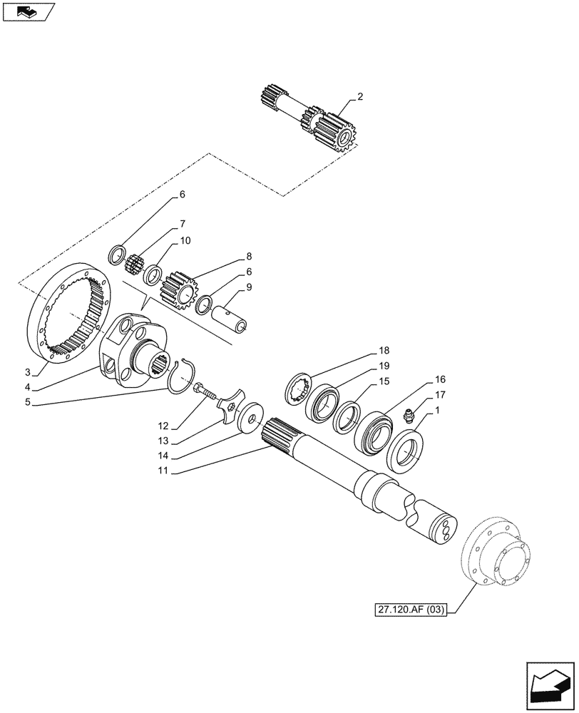 Схема запчастей Case IH MAXXUM 120 - (27.120.AF[02]) - VAR - 332351 - REAR AXLE, FINAL DRIVE, PLANETARY GEAR (27) - REAR AXLE SYSTEM