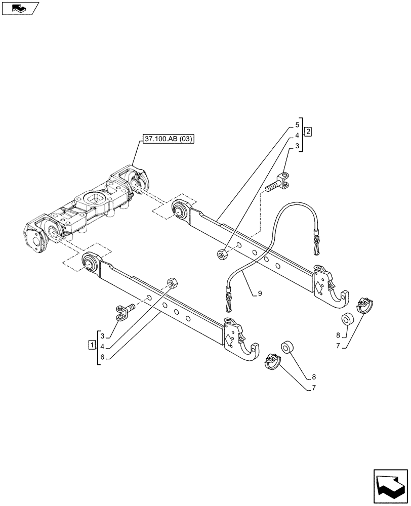 Схема запчастей Case IH MAXXUM 110 - (37.120.AO[07]) - VAR - 390923 - REAR 3 POINT HITCH, LOWER LINK (37) - HITCHES, DRAWBARS & IMPLEMENT COUPLINGS