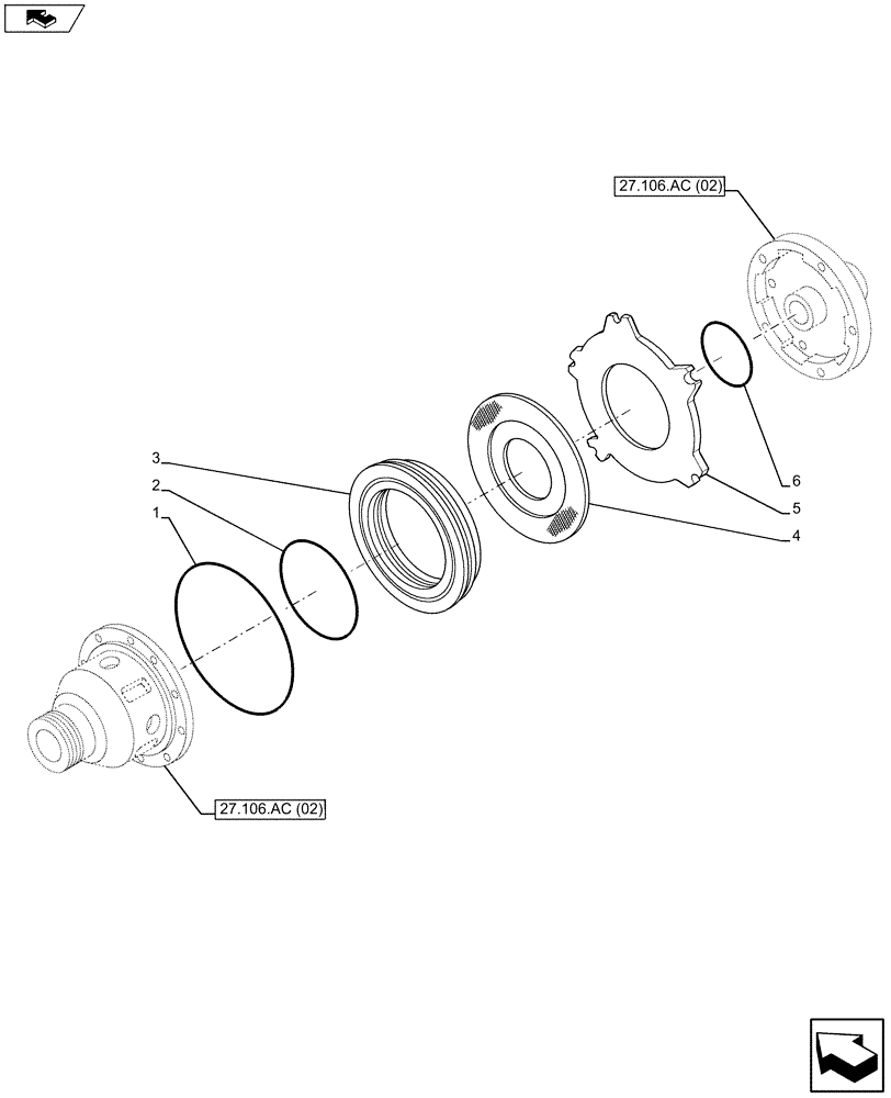 Схема запчастей Case IH MAXXUM 120 - (27.106.AC[03]) - VAR - 332351, 391223 - DIFFERENTIAL LOCK (27) - REAR AXLE SYSTEM