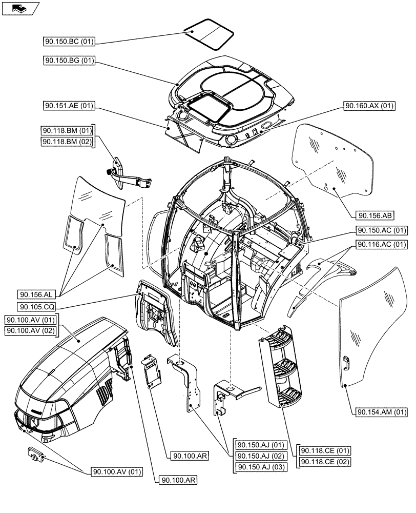 Схема запчастей Case IH MAXXUM 110 - (00.000.90[01]) - PICTORIAL INDEX - PLATFORM, CAB, BODYWORK AND DECALS (00) - GENERAL & PICTORIAL INDEX