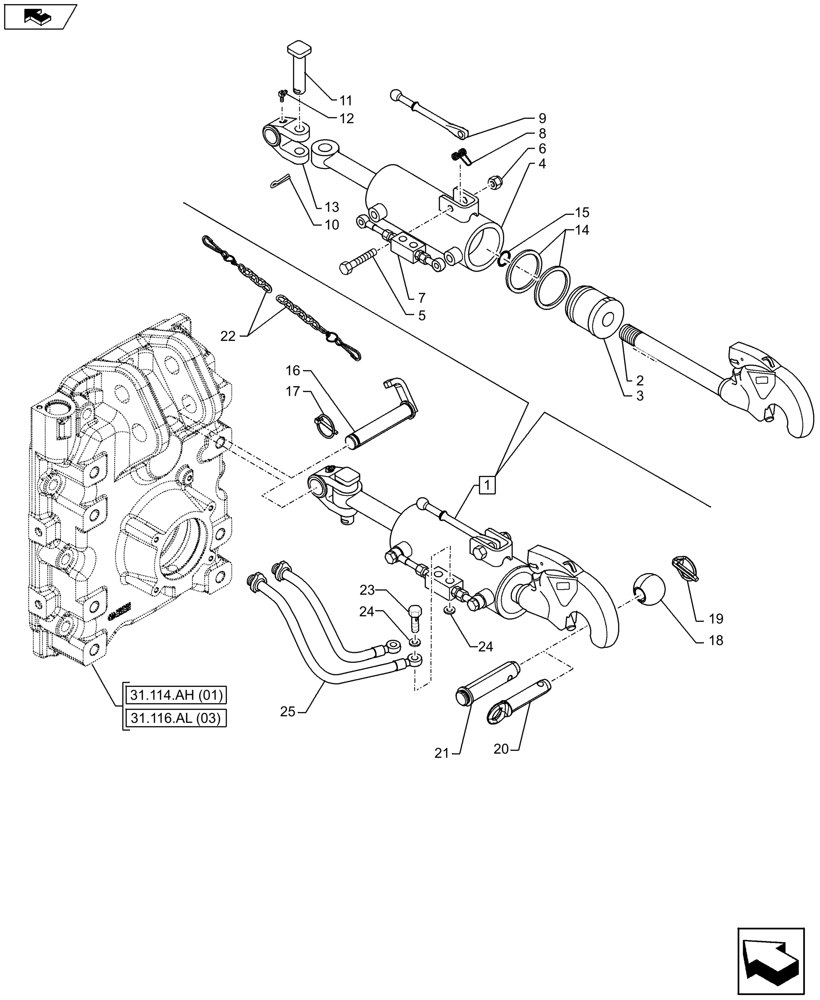 Схема запчастей Case IH MAXXUM 120 - (37.120.AA[03]) - VAR - 332923 - REAR 3 POINT HITCH, TOP LINK (37) - HITCHES, DRAWBARS & IMPLEMENT COUPLINGS