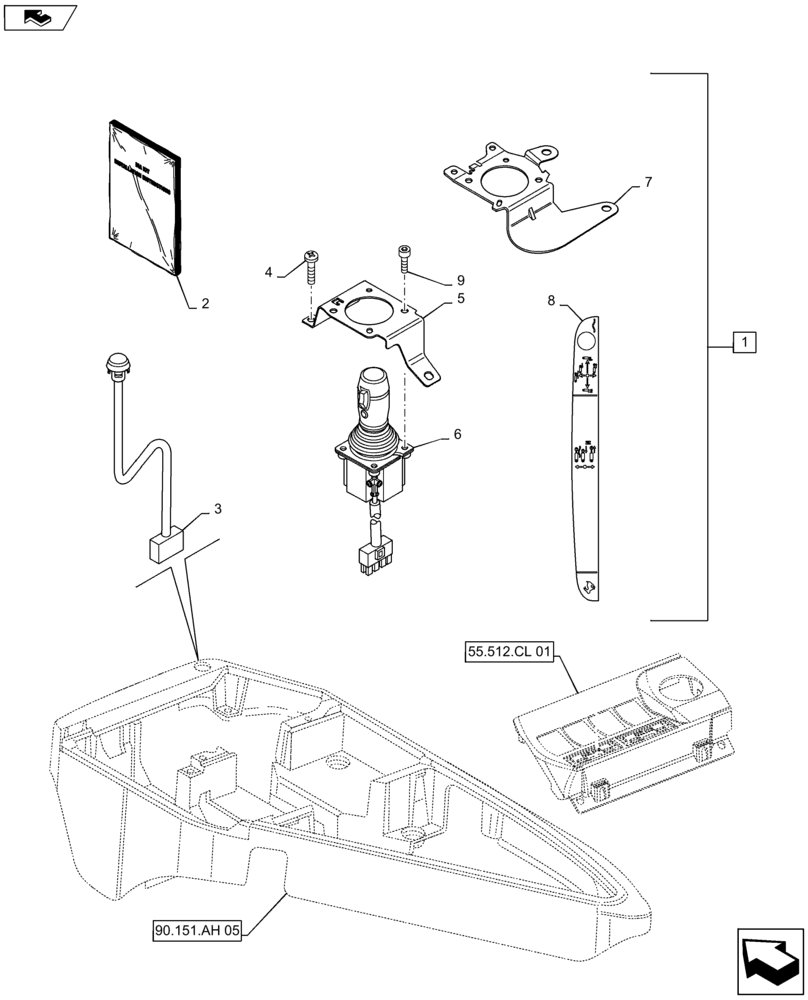 Схема запчастей Case IH MAXXUM 125 - (88.100.55[12]) - DIA KIT - ELECTRONIC JOYSTICK WITH 3 BUTTONS FOR AUXILIARY SELECTION - JOYSTICK (88) - ACCESSORIES