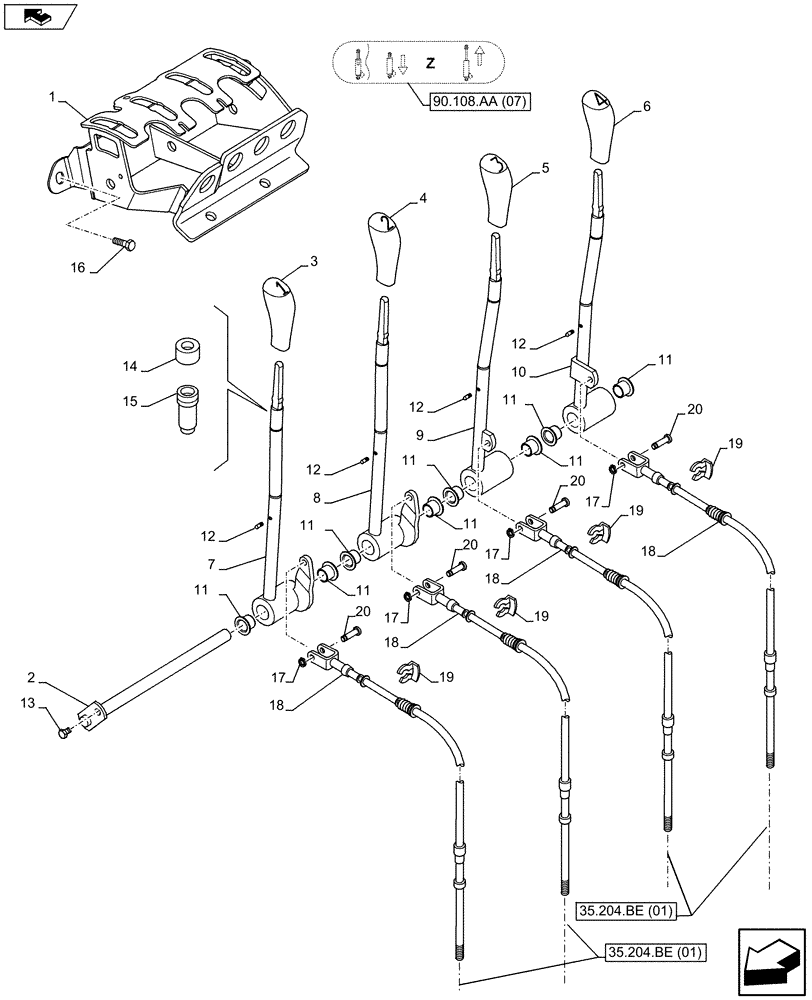 Схема запчастей Case IH MAXXUM 110 - (35.204.BL[02]) - VAR - 333845, 743685 - REMOTE 4 LEVERS (35) - HYDRAULIC SYSTEMS