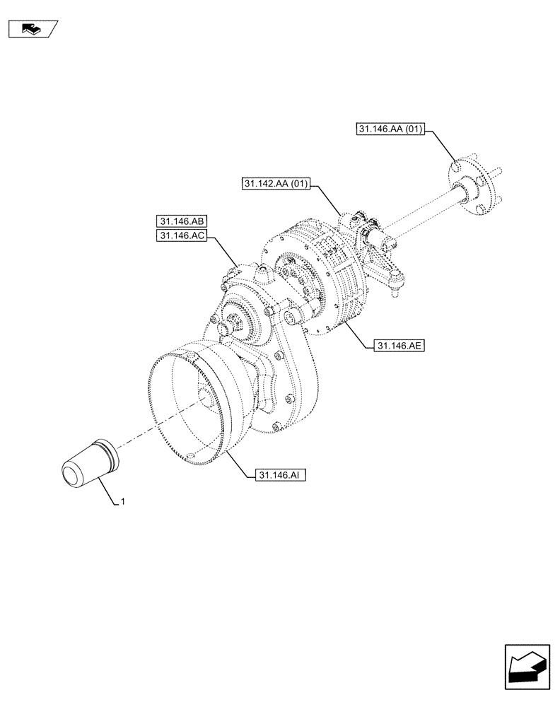 Схема запчастей Case IH MAXXUM 120 - (31.146.AL) - VAR - 333648, 334648, 335648, 743700 - COVER (31) - IMPLEMENT POWER TAKE OFF