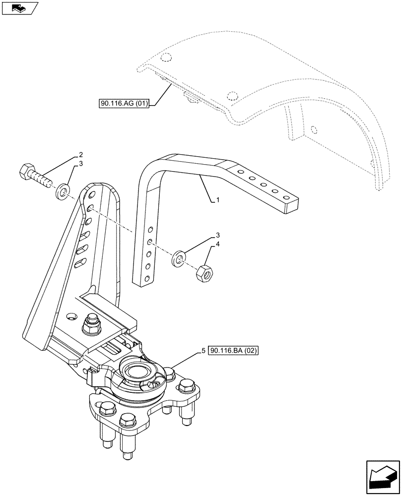 Схема запчастей Case IH MAXXUM 120 - (90.116.BA[01]) - VAR - 333884, 334884, 335884 - DYNAMIC FRONT FENDER, SUPPORT (90) - PLATFORM, CAB, BODYWORK AND DECALS