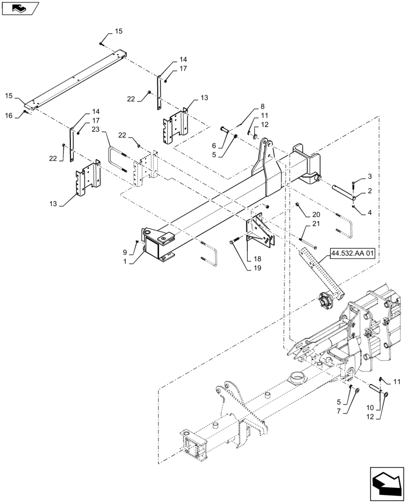 Схема запчастей Case IH 1245 - (39.902.AA[13]) - OUTER WING RIGHT FOR 12/30 (39) - FRAMES AND BALLASTING