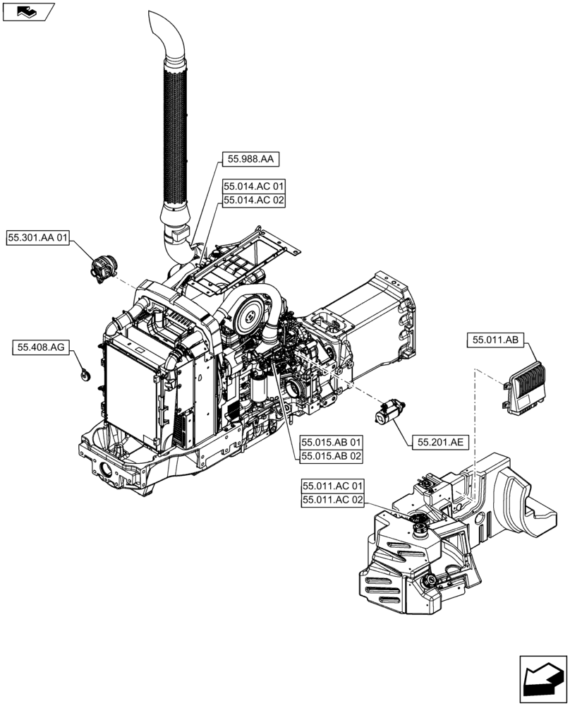 Схема запчастей Case IH MAXXUM 110 - (55.000.00[01]) - SECTION INDEX - ELECTRICAL SYSTEMS (55) - ELECTRICAL SYSTEMS