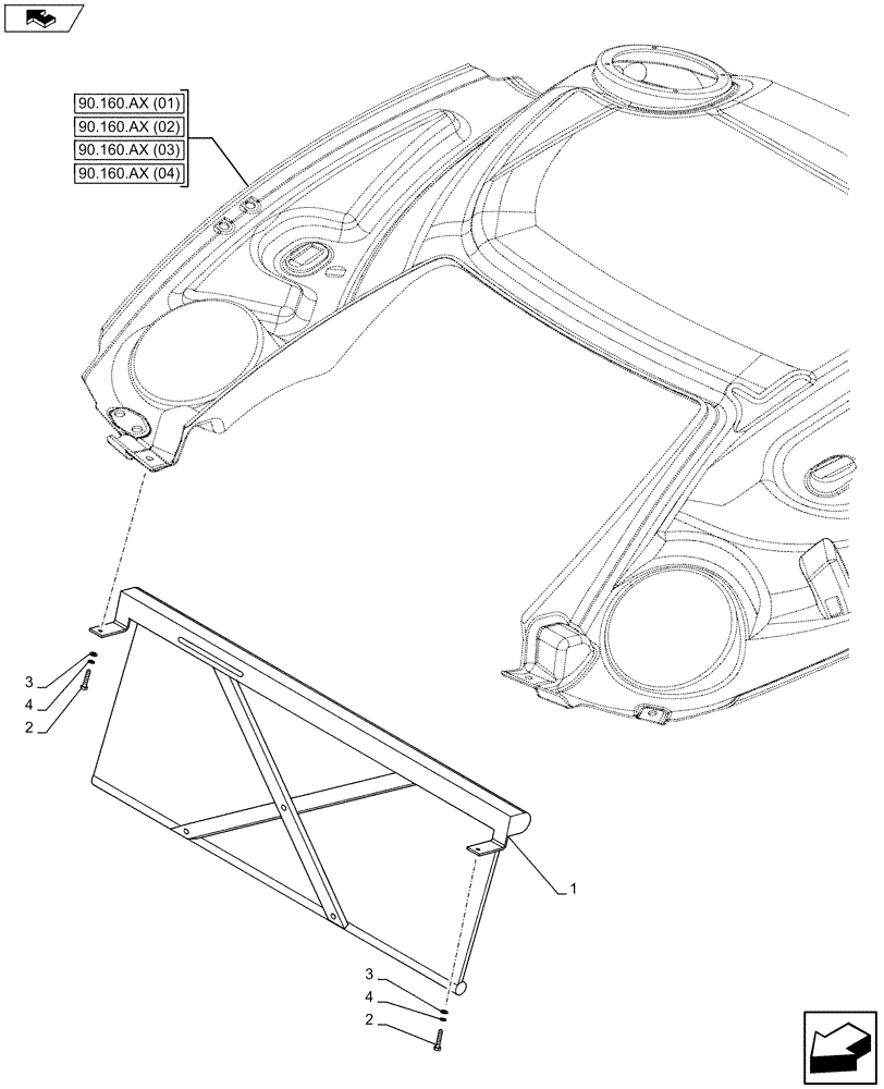 Схема запчастей Case IH MAXXUM 130 - (90.151.AE[01]) - VAR - 390579, 390825, 743710 - SUN VISOR W/HVW (90) - PLATFORM, CAB, BODYWORK AND DECALS