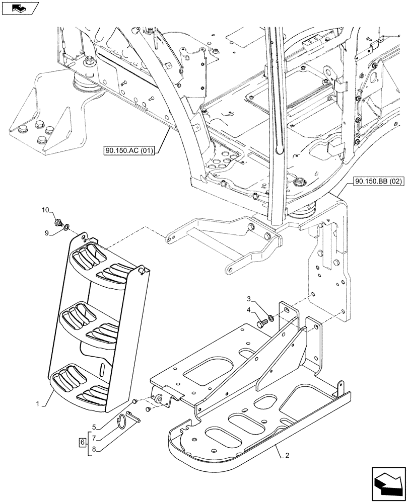 Схема запчастей Case IH MAXXUM 120 - (90.118.CE[02]) - VAR - 331619, 335937, 391610 - STEPS (90) - PLATFORM, CAB, BODYWORK AND DECALS