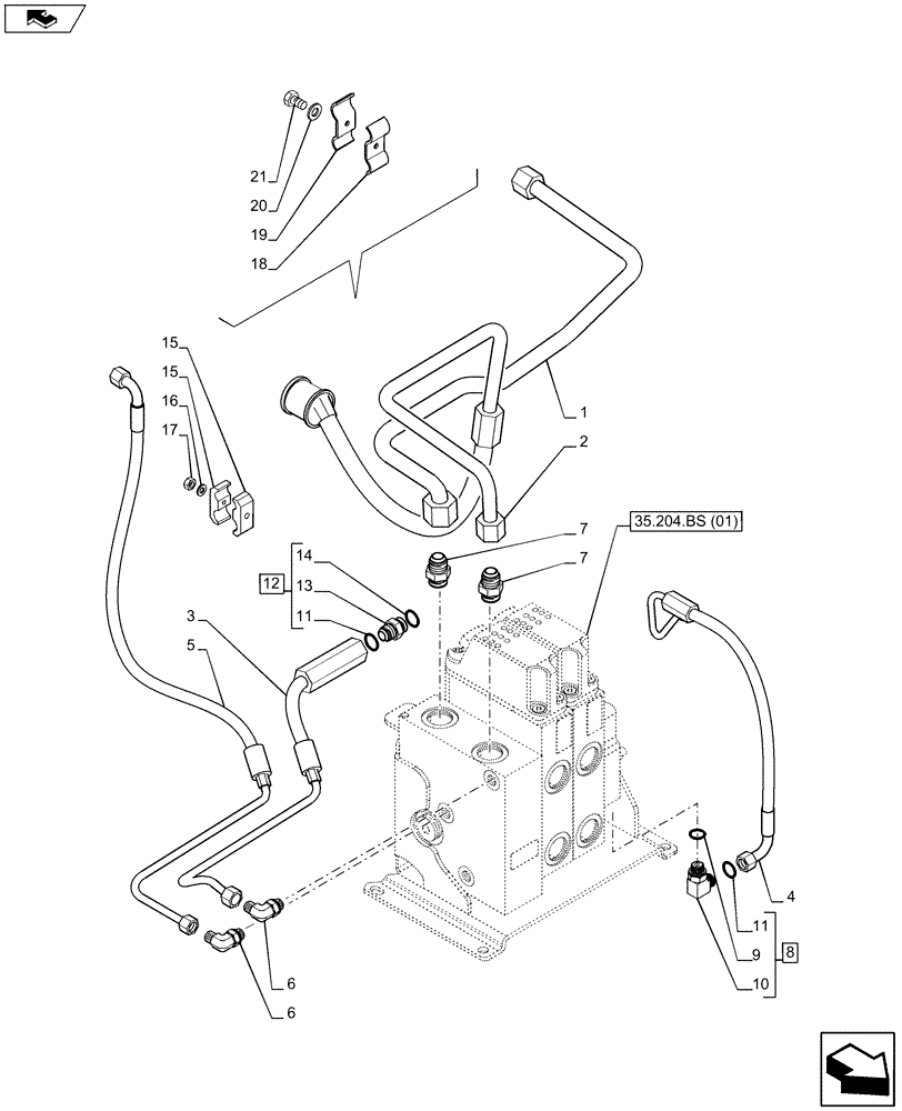 Схема запчастей Case IH MAXXUM 130 - (35.204.BS[05]) - VAR - 330560, 333560, 743689 - 2 ELECTRONIC MID MOUNTED VALVES (35) - HYDRAULIC SYSTEMS