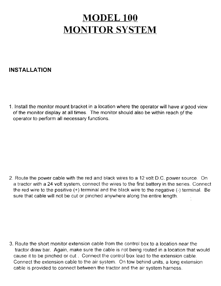 Схема запчастей Case IH 3400 - (C22) - MODEL 100 MONITOR SYSTEM/INSTALLATION 