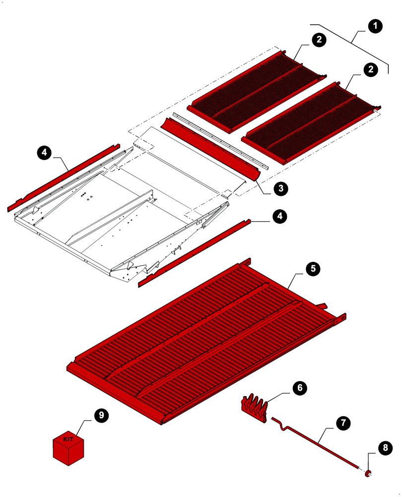 Схема запчастей Case IH 9230 - (05.100.04[J12]) - 7230 8230 9230 - MAINTENANCE PARTS, LOWER SIEVES (05) - SERVICE & MAINTENANCE