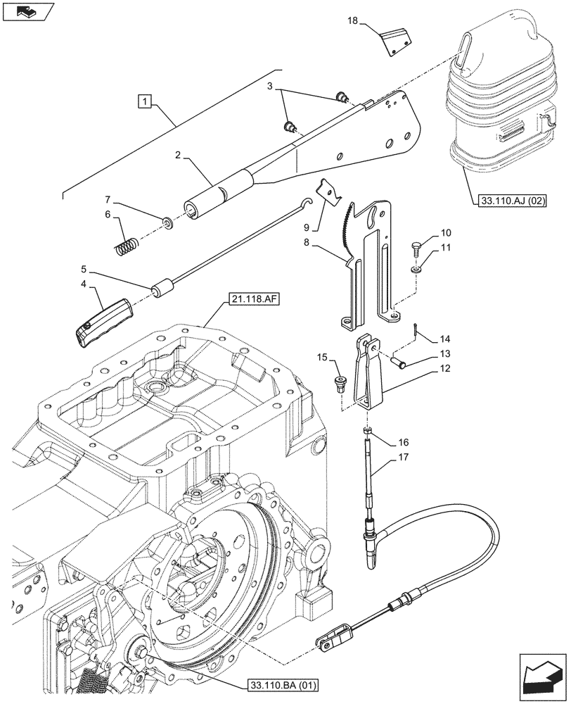 Схема запчастей Case IH MAXXUM 110 - (33.110.AJ[01]) - VAR - 330709, 332709, 333709, 390709 - HAND BRAKE, LEVER (33) - BRAKES & CONTROLS
