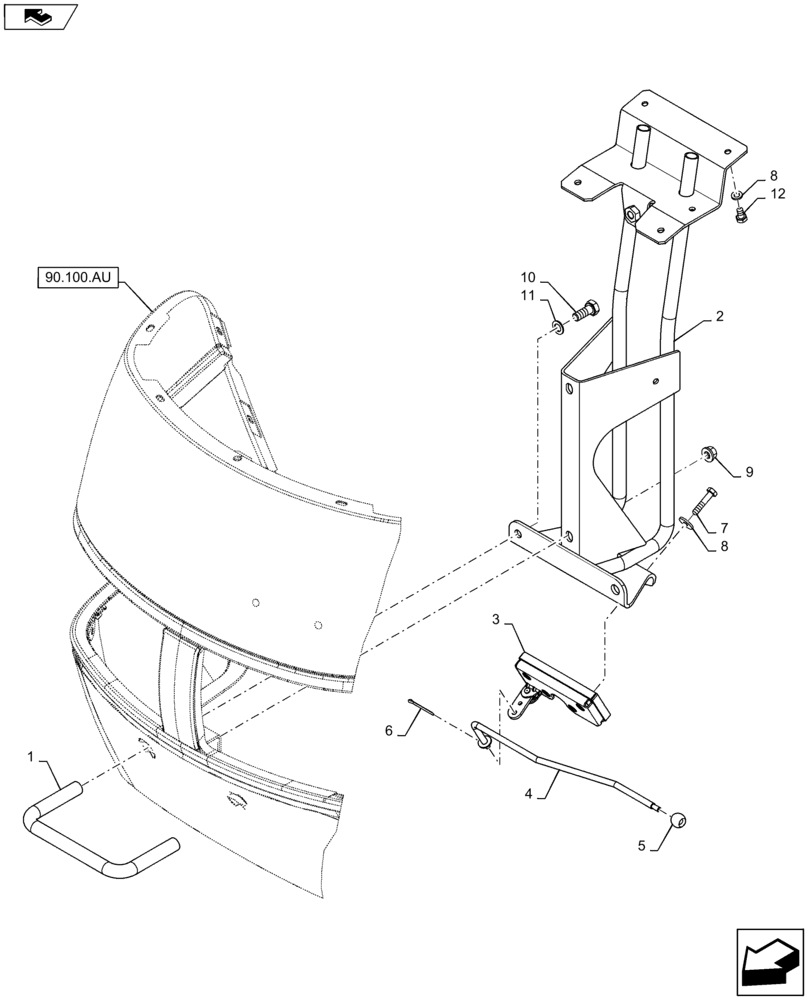 Схема запчастей Case IH MAXXUM 120 - (90.102.AU[02]) - VAR - 331515, 331520, 743729 - HOOD - LATCH (90) - PLATFORM, CAB, BODYWORK AND DECALS