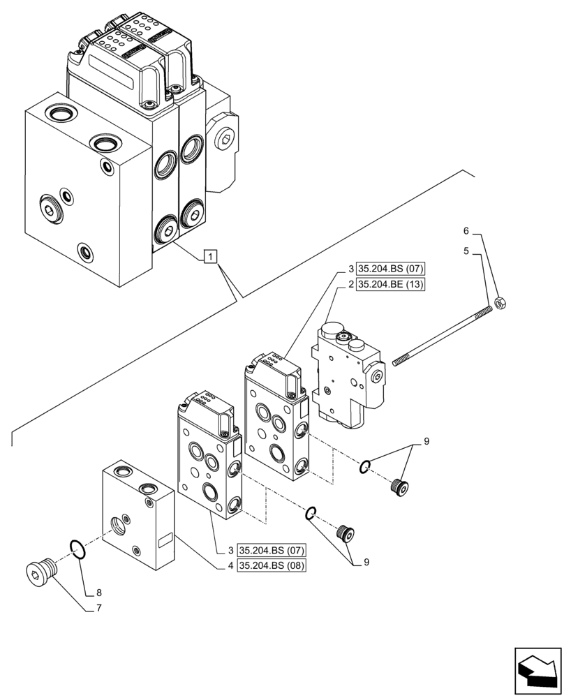 Схема запчастей Case IH MAXXUM 110 - (35.204.BS[03]) - VAR - 330560, 333560, 743689 - 2 ELECTRONIC MID MOUNTED VALVES (35) - HYDRAULIC SYSTEMS