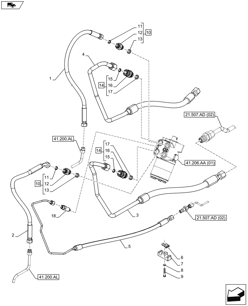 Схема запчастей Case IH MAXXUM 120 - (41.206.AJ) - VAR - 330658, 391658 - HYDRAULIC STEERING PUMP, PIPE (41) - STEERING