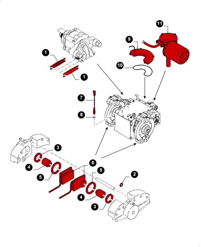 Схема запчастей Case IH 8230 - (05.100.04[J08]) - 7230 8230 9230 - MAINTENANCE PARTS, BRAKES (05) - SERVICE & MAINTENANCE