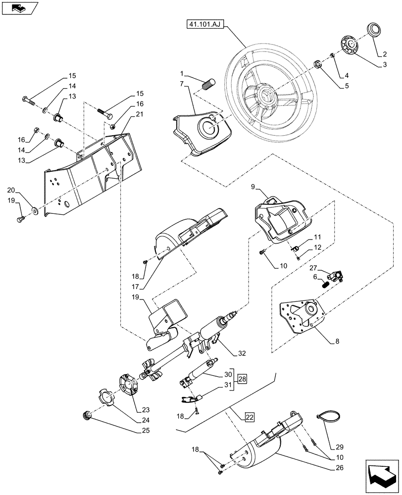 Схема запчастей Case IH MAXXUM 130 - (41.101.AB[03]) - VAR - 330631, 336631, 743723 - FAST STEERING - STEERING COLUMN (41) - STEERING