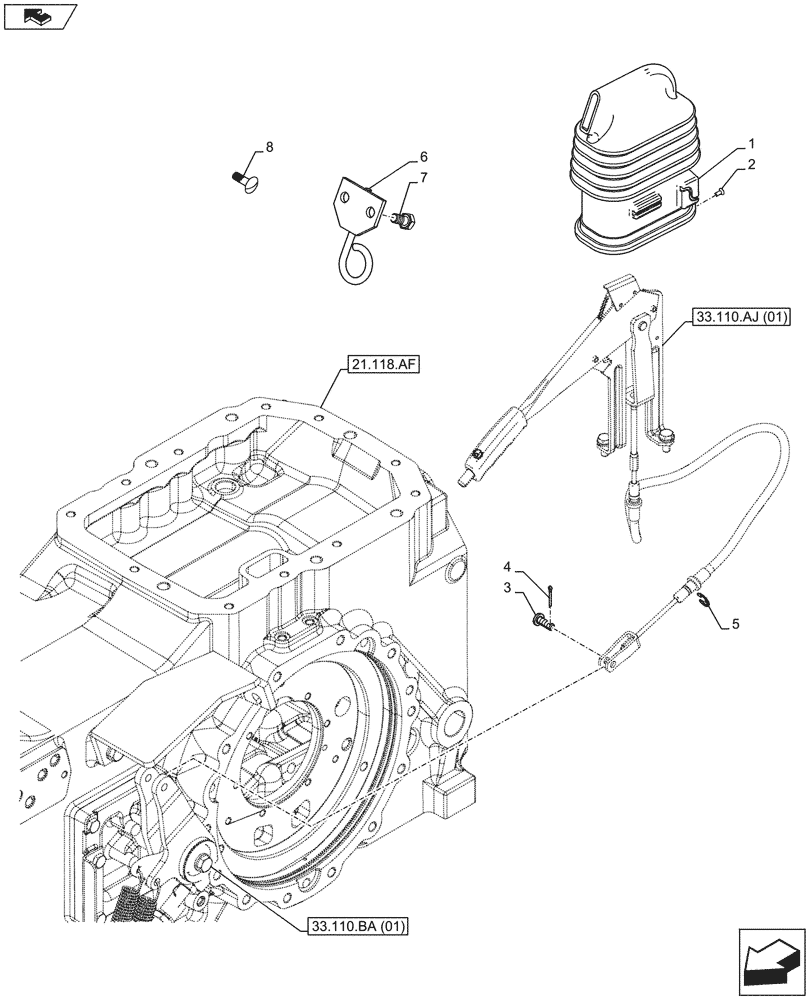 Схема запчастей Case IH MAXXUM 110 - (33.110.AJ[02]) - VAR - 330658, 331658, 331659, 332077, 335077, 338928, 391658 - HAND BRAKE, CONTROL (33) - BRAKES & CONTROLS