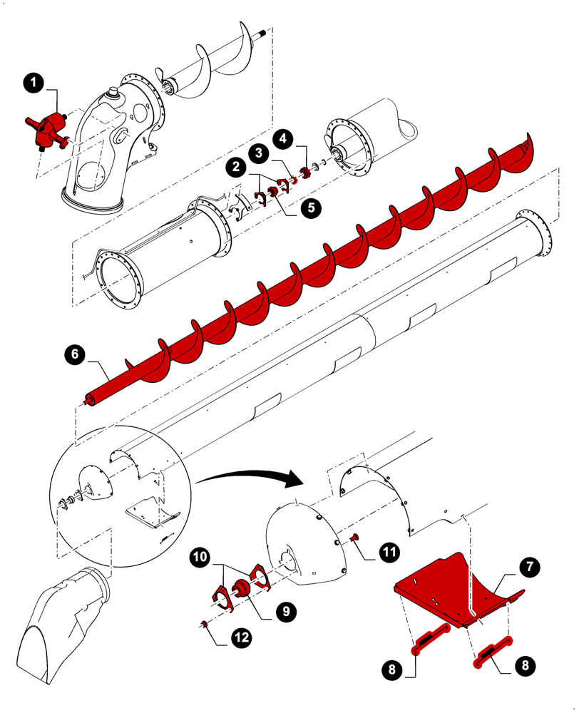 Схема запчастей Case IH 9230 - (05.100.04[J18]) - 7230 8230 9230 - MAINTENANCE PARTS, UNLOADING AUGER (05) - SERVICE & MAINTENANCE