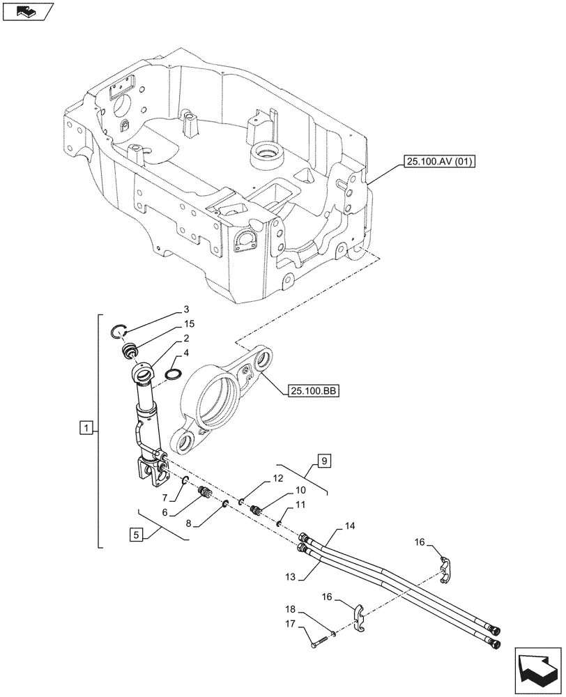 Схема запчастей Case IH MAXXUM 130 - (25.122.AD) - VAR - 330414, 330427, 330429, 330430 - SUSPENDED FRONT AXLE, AXLE SUSPENSION CYLINDER (25) - FRONT AXLE SYSTEM