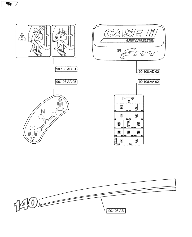 Схема запчастей Case IH MAXXUM 140 - (00.000.90[04]) - PICTORIAL INDEX - PLATFORM, CAB, BODYWORK AND DECALS (00) - GENERAL & PICTORIAL INDEX