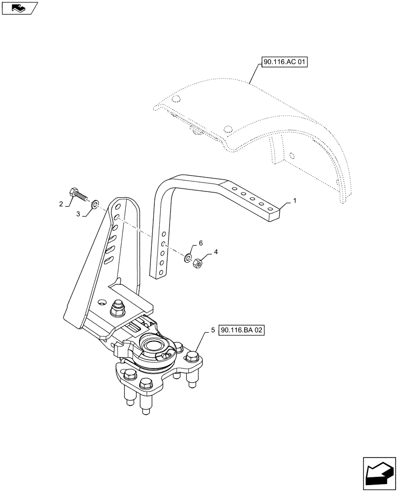 Схема запчастей Case IH MAXXUM 115 - (90.116.BA[01]) - VAR - 333884, 334884, 335884 - DYNAMIC FRONT FENDERS - SUPPORT (90) - PLATFORM, CAB, BODYWORK AND DECALS