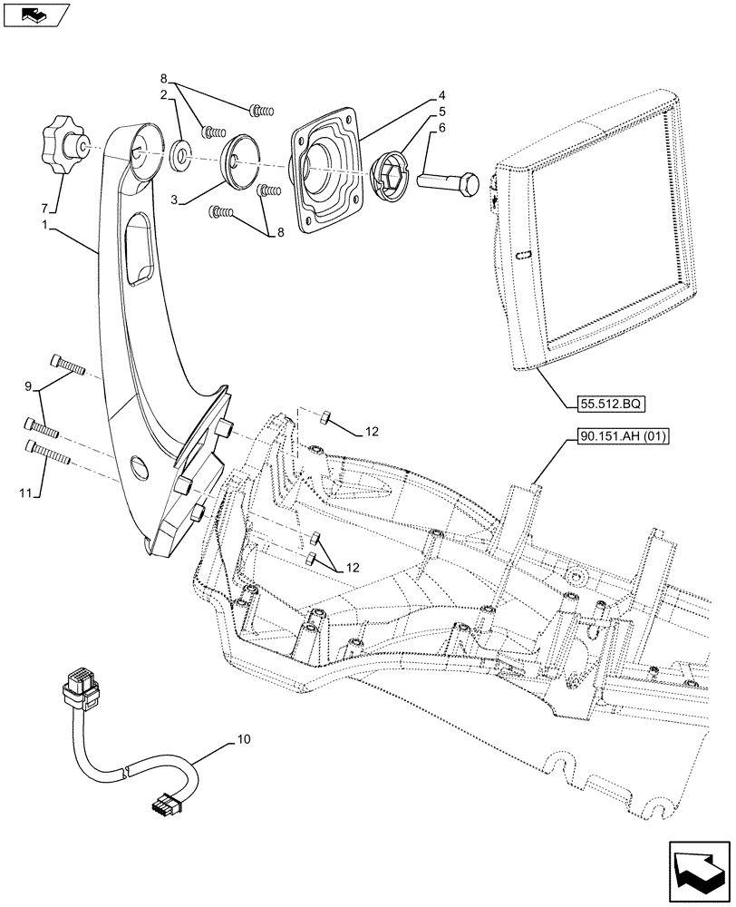 Схема запчастей Case IH MAXXUM 120 - (90.151.AH[03]) - VAR - 330667, 330668, 330688 - ARMREST MONITOR (90) - PLATFORM, CAB, BODYWORK AND DECALS