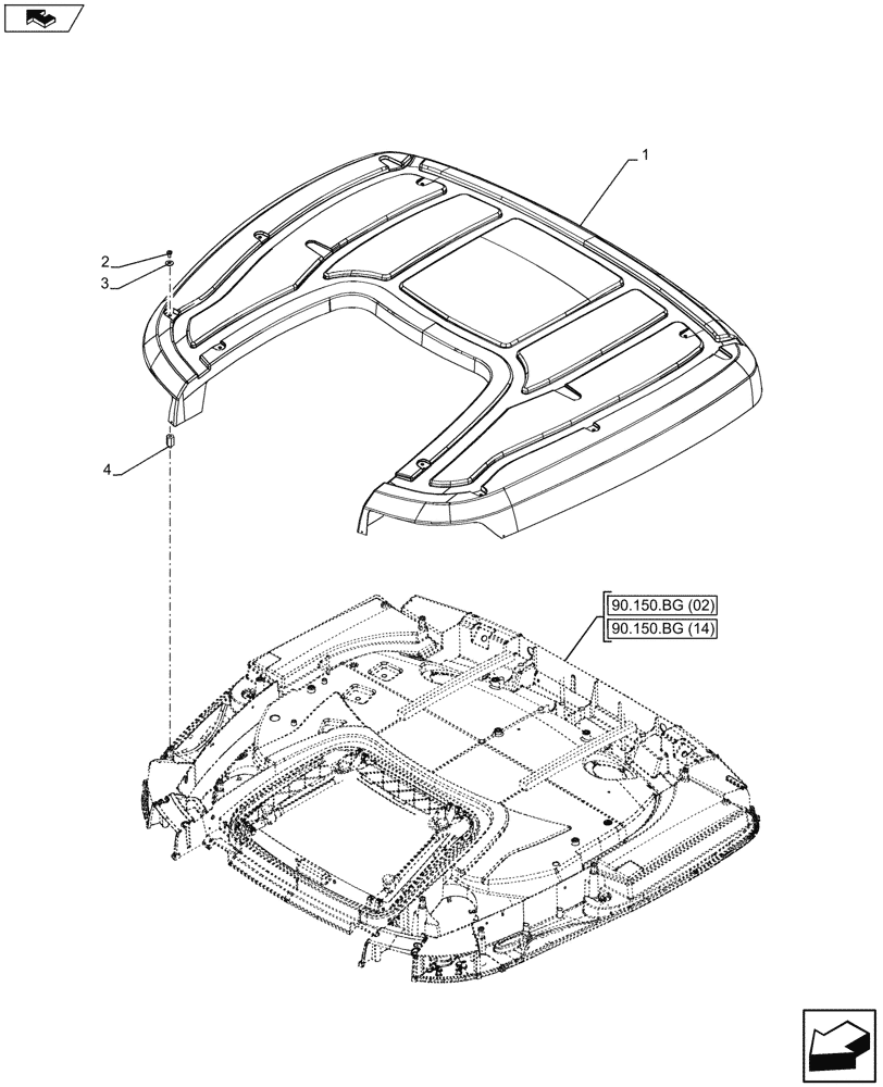 Схема запчастей Case IH MAXXUM 120 - (90.150.BG[01]) - VAR - 330574 - CAB ROOF (90) - PLATFORM, CAB, BODYWORK AND DECALS
