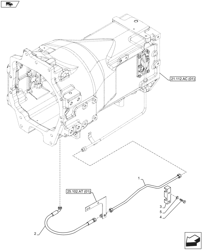 Схема запчастей Case IH MAXXUM 130 - (25.102.AT[02]) - VAR - 330414, 330427, 330429, 330430 - SUSPENDED FRONT AXLE, DIFFERENTIAL LOCK PIPE (25) - FRONT AXLE SYSTEM