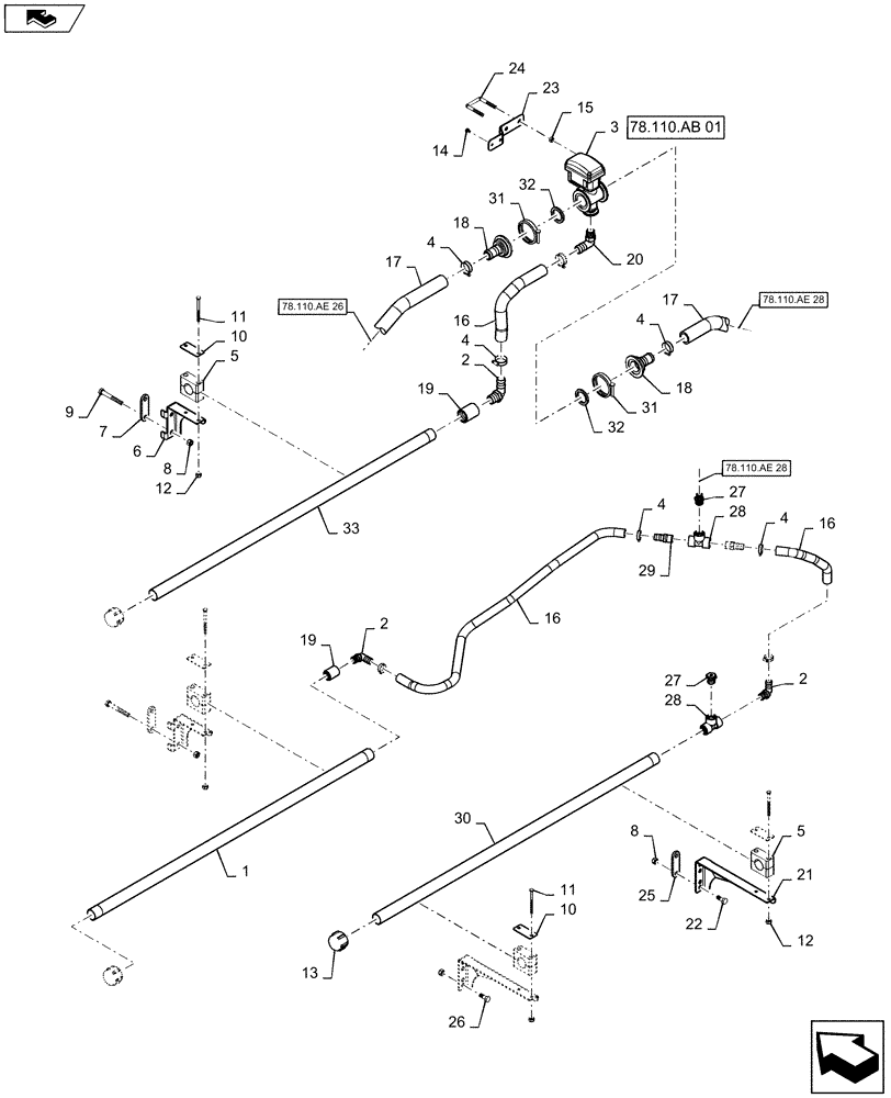 Схема запчастей Case IH 2240 - (78.110.AE[27]) - BOOM PLUMBING, LH, INNER, 20" NOZZLE SPACING, 6 SECTION, 90 (78) - SPRAYING