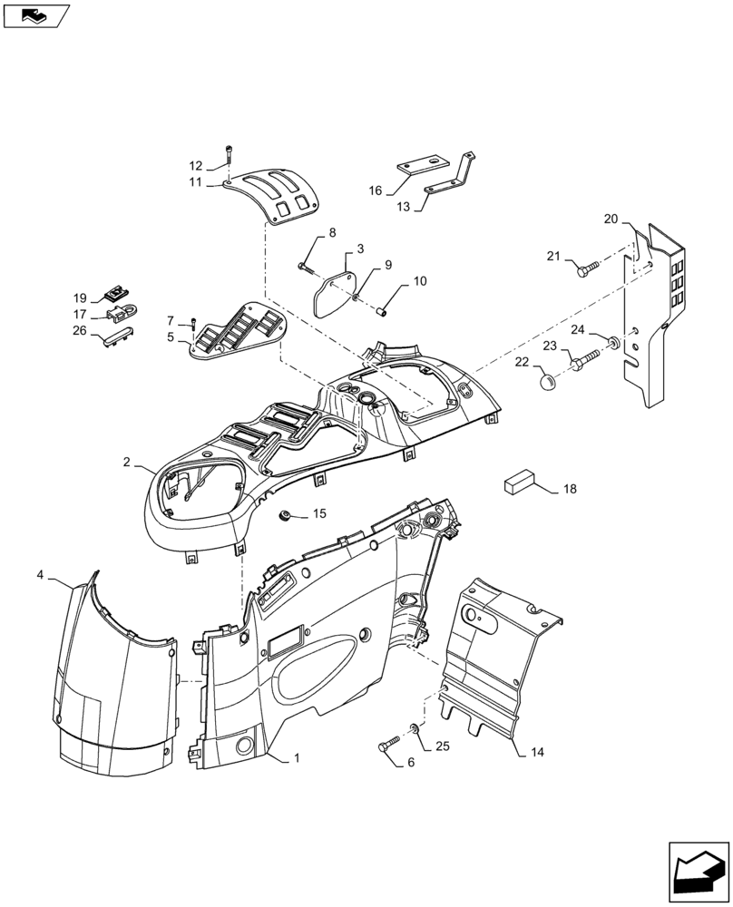 Схема запчастей Case IH MAXXUM 140 - (90.160.BL[02]) - VAR - 330849, 331849, 743740, 331844, 333844, 335844, 743741, 331845, 333845, 334845, 743685 + STD - CONTROLS COVER - RH (90) - PLATFORM, CAB, BODYWORK AND DECALS