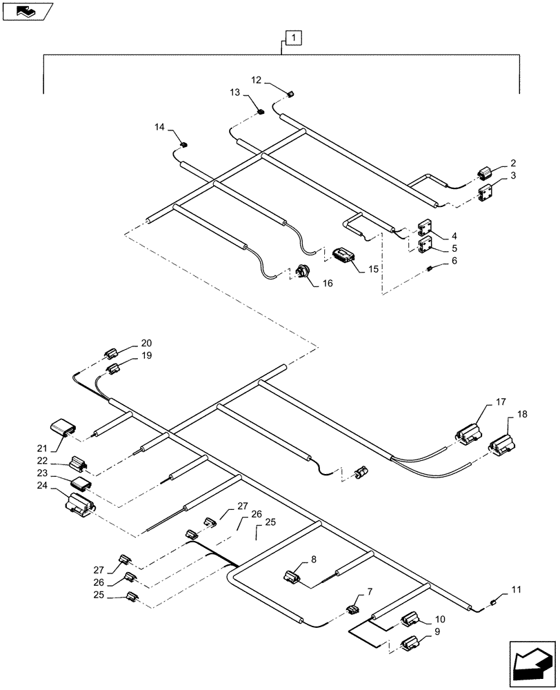 Схема запчастей Case IH 1245 - (55.101.AC[04]) - TOOL BAR HARNESS FOR 12/30, 16/30 (55) - ELECTRICAL SYSTEMS