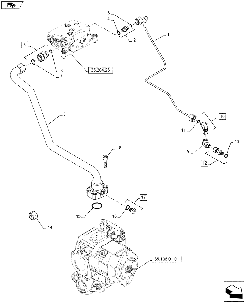 Схема запчастей Case IH PUMA 145 - (35.200.01[01]) - HYDRAULIC SYSTEM, PUMP DELIVERY HOSE, & LOAD SENSING TUBE - C7113 (35) - HYDRAULIC SYSTEMS