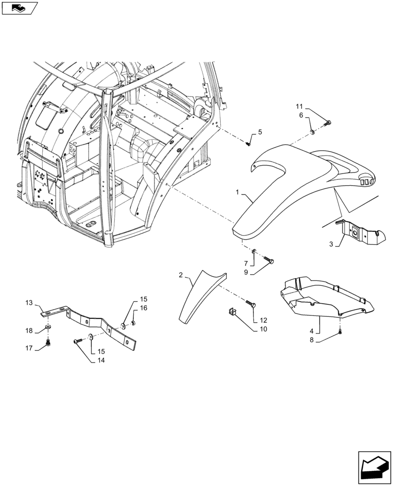 Схема запчастей Case IH MAXXUM 140 - (90.116.AC[06]) - VAR - 338122, 338201 - STANDARD REAR FENDERS WITH EXTENSIONS - FENDERS (90) - PLATFORM, CAB, BODYWORK AND DECALS