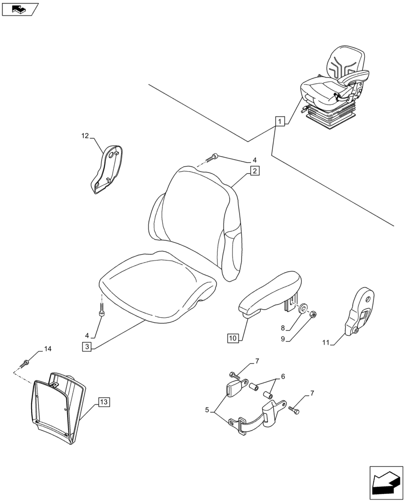 Схема запчастей Case IH MAXXUM 120 - (90.124.AH[03]) - VAR - 330710 - SEAT WITH AIR SUSPENSION, BELT AND SWITCH - BREAKDOWN - END YR 02-OCT-2014 (90) - PLATFORM, CAB, BODYWORK AND DECALS