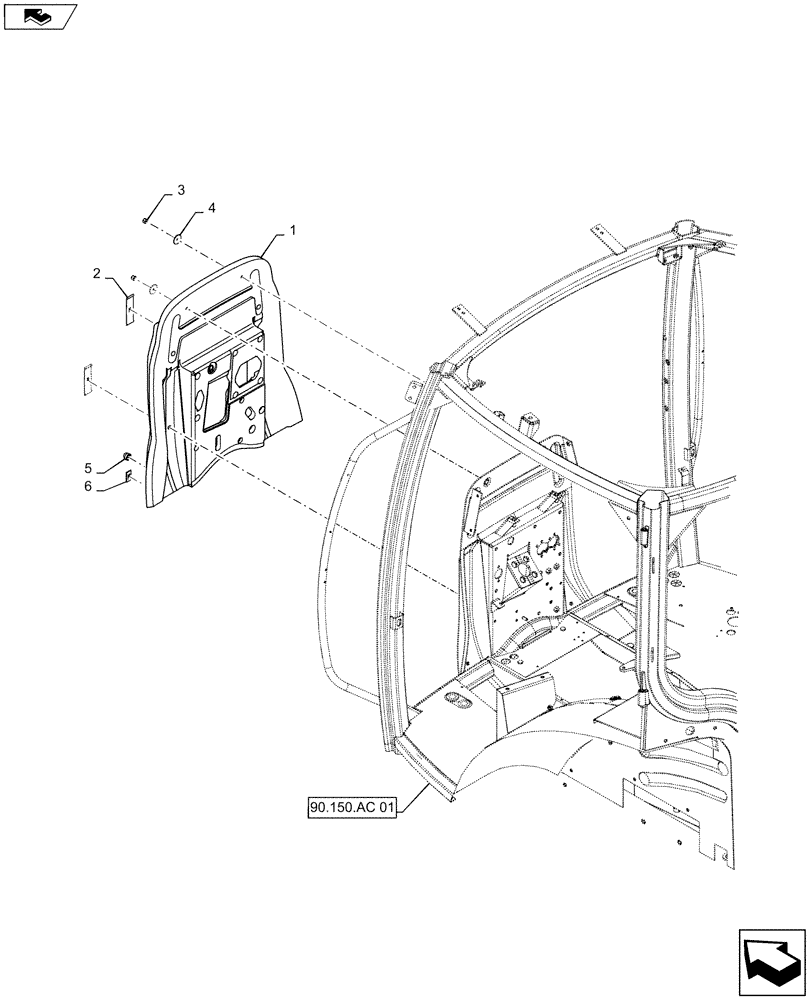 Схема запчастей Case IH MAXXUM 140 - (90.160.CK) - VAR 330658, 331659, 331658, 333679 + SOUNDPROOFING BULKHEAD (90) - PLATFORM, CAB, BODYWORK AND DECALS