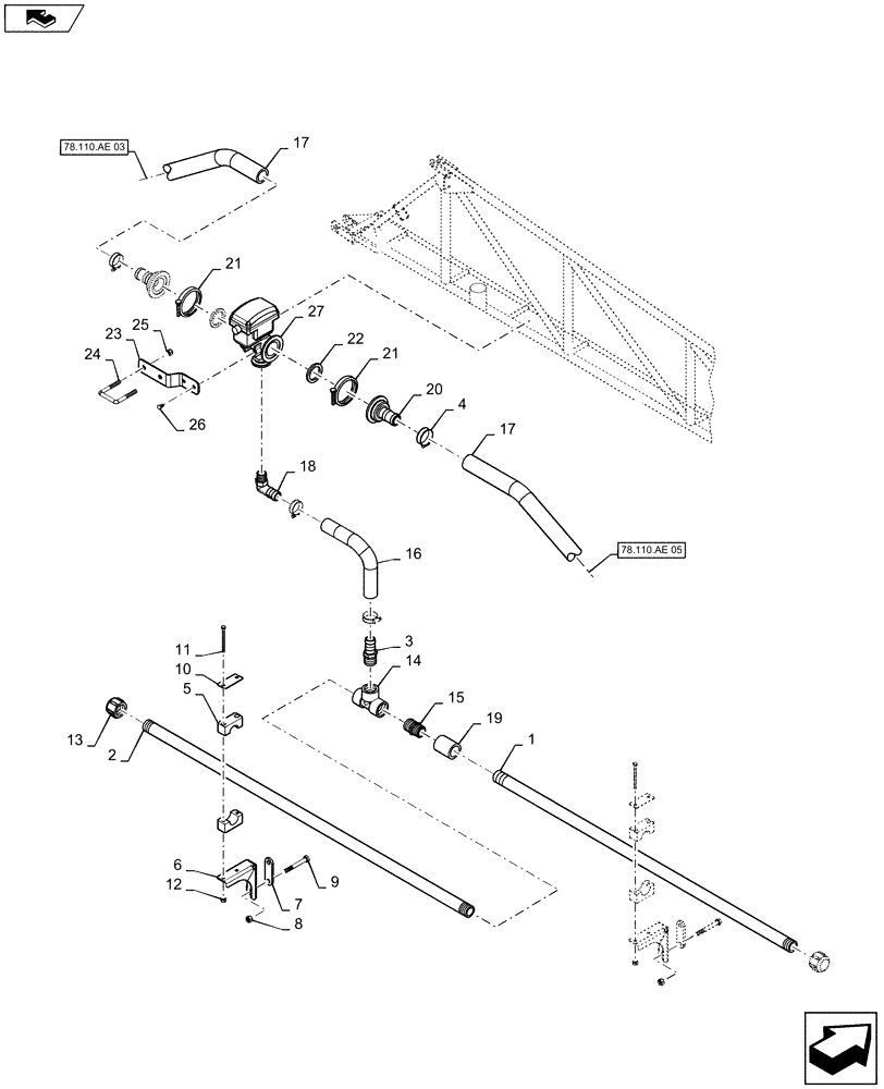 Схема запчастей Case IH 2240 - (78.110.AE[04]) - BOOM PLUMBING, RH, INNER, 20" NOZZLE SPACING, 5 SECTION, 80 (78) - SPRAYING