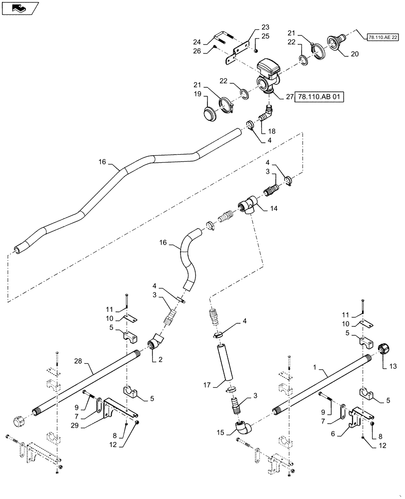 Схема запчастей Case IH 2240 - (78.110.AE[21]) - BOOM PLUMBING, LH, OUTER, 20"/30" NOZZLE SPACING, 5 SECTION, 90 (78) - SPRAYING