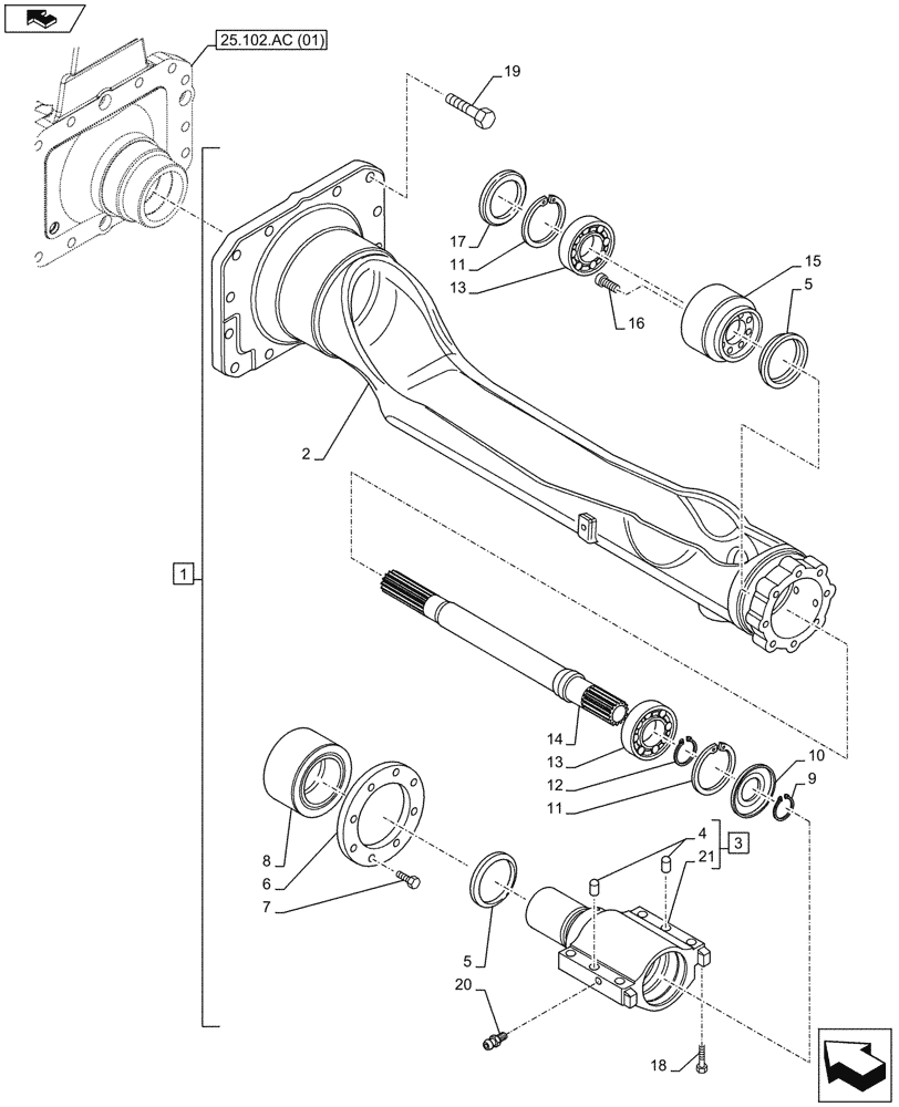 Схема запчастей Case IH MAXXUM 120 - (23.314.AG[05]) - VAR - 330414, 330427, 330429, 330430 - SUSPENDED FRONT AXLE, DRIVE SHAFT (23) - FOUR WHEEL DRIVE SYSTEM