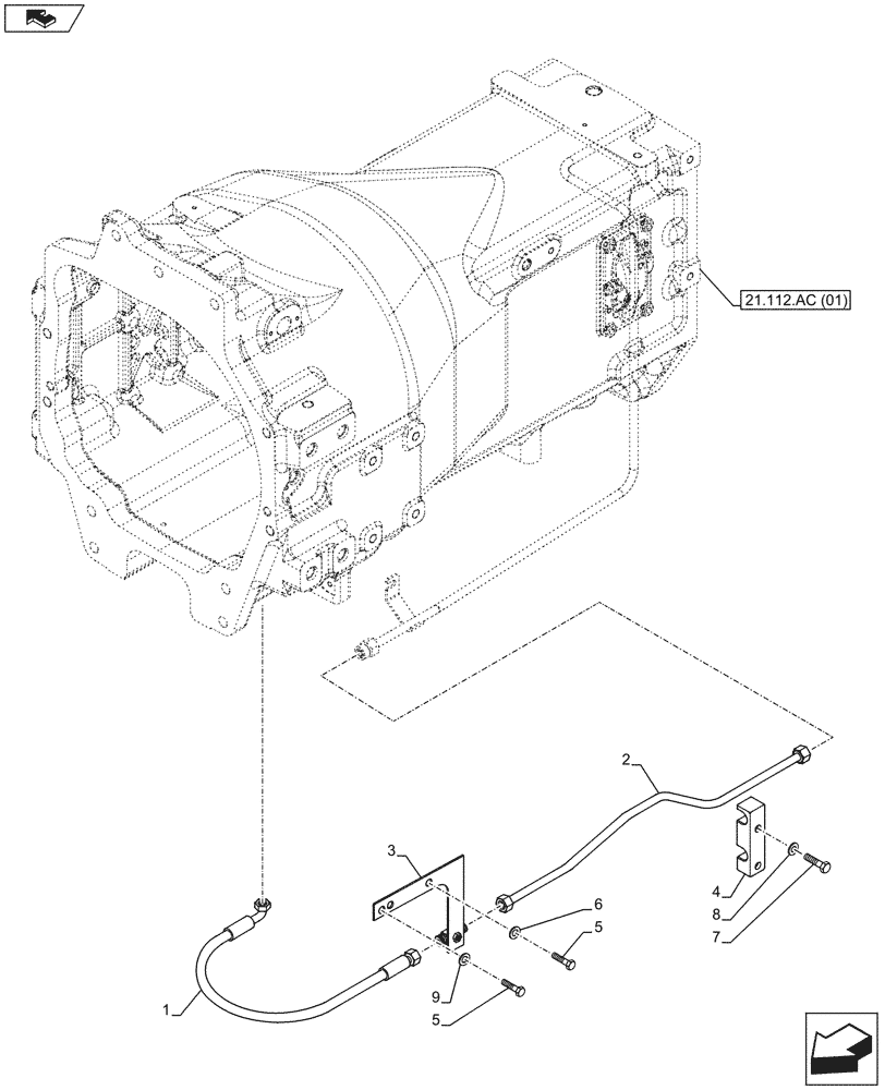 Схема запчастей Case IH MAXXUM 120 - (25.102.AT[01]) - VAR - 390409, 330408 - FRONT AXLE, DIFFERENTIAL LOCK PIPE (25) - FRONT AXLE SYSTEM