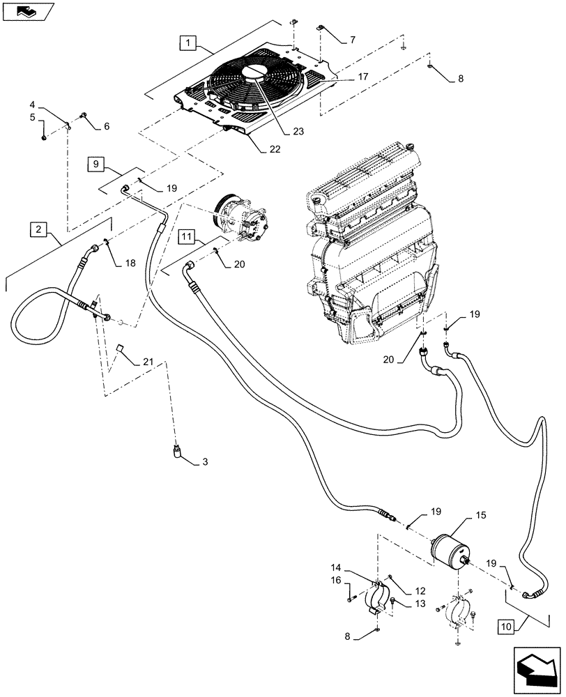 Схема запчастей Case IH SR250 - (50.200.BY) - AIR CONDITIONING BASIC PLUMBING (SR220 - SV300, TR320, TV380) (50) - CAB CLIMATE CONTROL