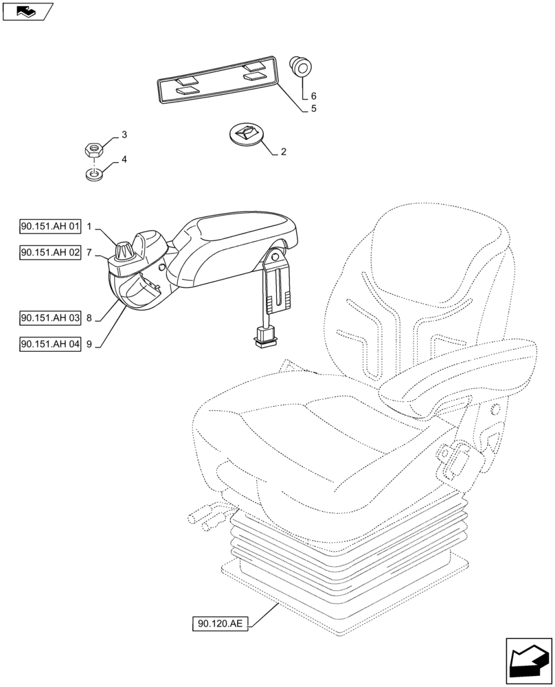 Схема запчастей Case IH MAXXUM 140 - (90.151.AG[01]) - VAR - 330021, 330022, 330023 + STD - COMMAND ARM FOR EDC (90) - PLATFORM, CAB, BODYWORK AND DECALS